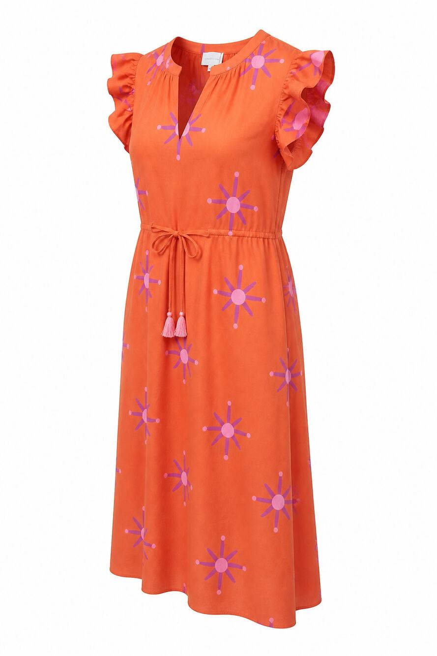 New! Sugarlips Karani Starburst Tiarna Ruffle Midi Dress Orange Retro Tassel L